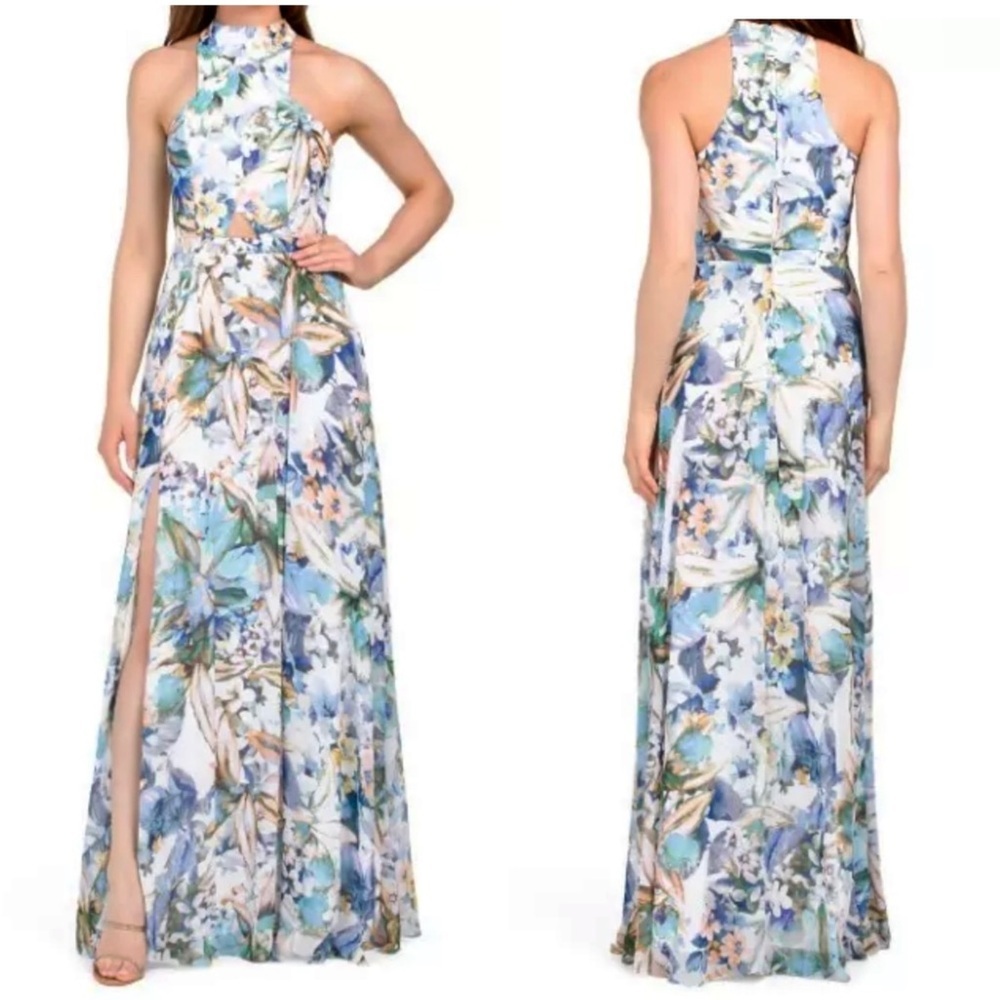 LIV FOSTER Women's Flowy White Floral-Print Cutout Halter Gown Maxi Dress Size 6 - Picture 2 of 11